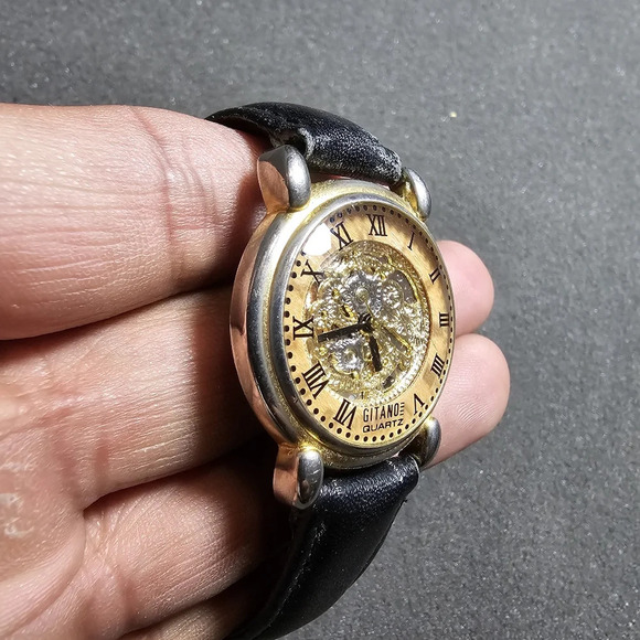 Gitano Quartz Ladies Fashion Watch Gold Tone Black Strap Working Roman Dial show - Picture 5 of 9